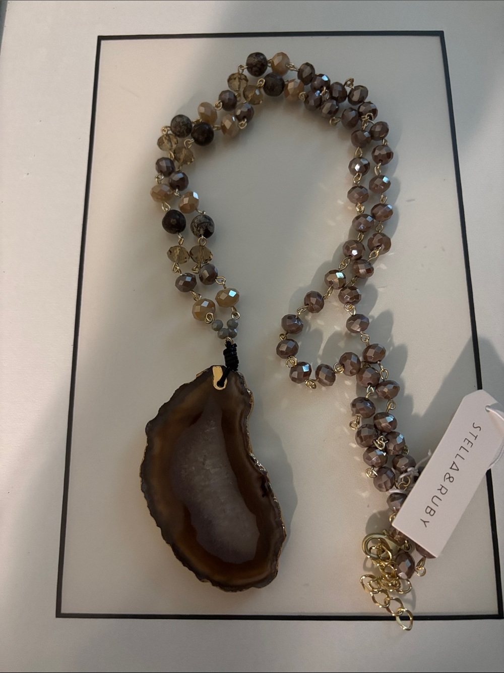 Stella & Ruby Brown Agate Pendant Beaded Necklace